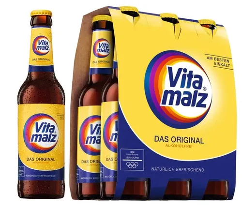 Vitamalz Malztrunk alkoholfrei 24x0,33L - Erfrischendes alkoholfreies Malzbier in praktischen 0,33L Flaschen, ideal für den Genuss ohne Alkohol. Perfekt für gesellige Anlässe oder als Durstlöscher.