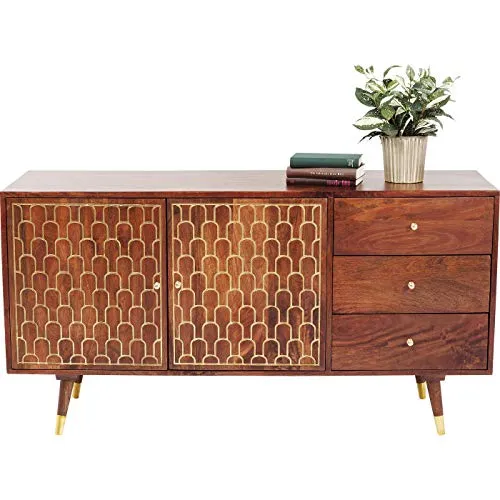 Kare Sideboard Muskat, braun, 3 Schübe, 2 Türen, goldene Akzente