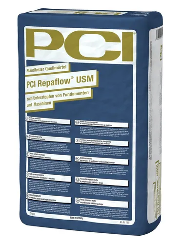 PCI Haftgrund PCI Repaflow® USM grau 25 kg - Standfester Quellmörtel für den professionellen Einsatz. Ideal zum Unterstopfen und Verfüllen von Konstruktionen, bietet hohe Festigkeit und ist frostbeständig.