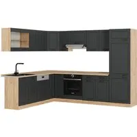 Vicco Winkelküche R-Line, Anthrazit Landhaus - Küchenzeilen mit individueller Konfigurationsmöglichkeit, robust und langlebig für gemeinsames Kochen und gesellige Stunden.