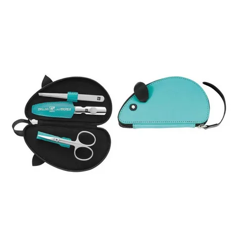 ZWILLING Baby-Nagelschere - Nagelscheren für Babys, 3-teiliges Kinder Maniküre Set in süßer Maus-Form, inklusive pinkem Reißverschluss-Etui aus Ziegenleder.