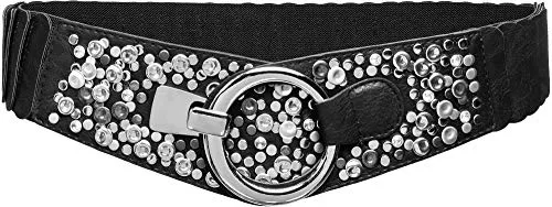 Caspar GU300-N Damen Stretch Taillengürtel mit Nieten - Damen-Gürtel in Schwarz, breiter 6 cm Gummizug kaschiert Problemzonen und betont die Silhouette. Ideal für Kleider und Longtops.