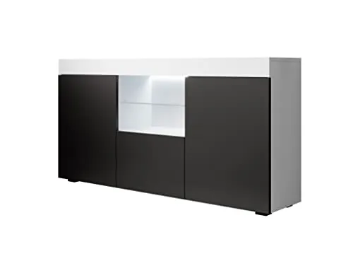 MB Muebles Bonitos Sideboard Sefora | 135x73x34 cm | Weiß und Schwarz mit LED-Beleuchtung