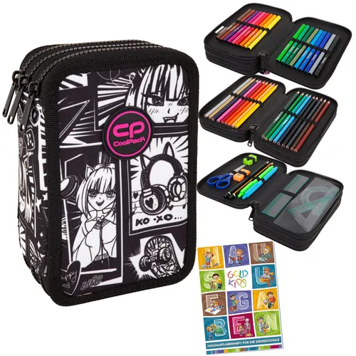 Federmappe 3-Fach Federtasche Mäppchen Gefüllte und Hausaufgabenheft-MANGA