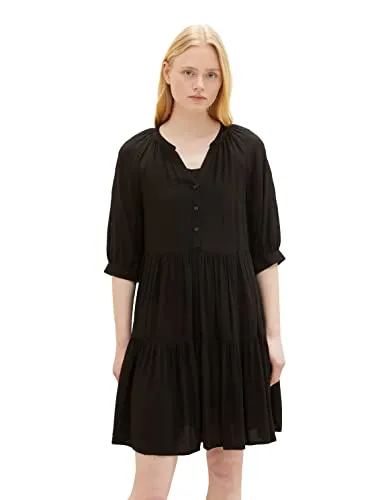 TOM TAILOR Denim Damen Babydoll Kleid mit Volant in schwarz von Tom Tailor