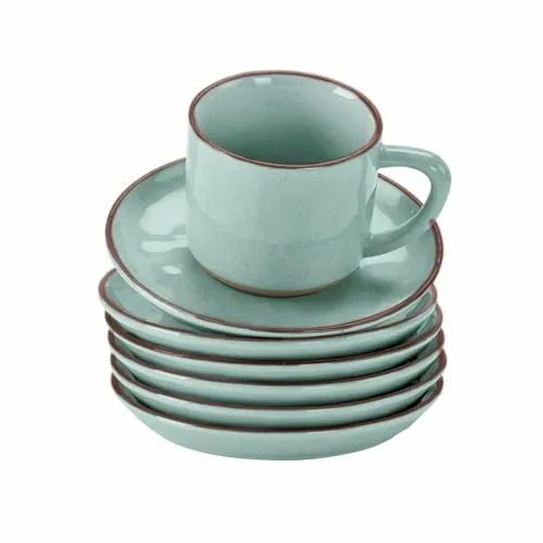 LOBERON Tasse mit Untertasse 6er Set Biarré - Thermobehälter mit mediterranem Charme, spülmaschinenfest und aus langlebigem Steinzeug, ideal für stilvolle Tischaccessoires.