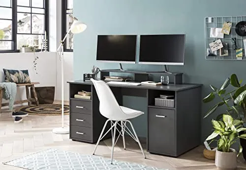 Schildmeyer Schreibtisch Baku - 150 cm, Made in Germany, grau - Kinderschreibtisch mit 3 Schubladen und 2 offenen Fächern, pflegeleicht und ideal für kreatives Arbeiten. Perfekte Größe für jedes Kinderzimmer.