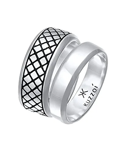 Kuzzoi Herrenringe Ring Set Silber, 2 Stück Bandringe - Elegantes Ring-Set für Herren aus 925 Sterling Silber, perfekt für jeden Anlass. Zeitloses Design, ideal als Geschenk in hochwertiger Schmuckbox.