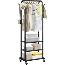 VEVOR Kleiderständer Garderobenständer rollbar mit Kleiderstange & 3 Ablageflächen, bis 45 kg belastbar, robuster Kleiderständer aus Karbonstahl für Schlafzimmer Waschküche Wohnzimmer