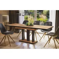 Endo-Möbel Esstisch Appia Special - Ausziehbar von 130 bis 210 cm - Esstisch aus hochwertigem Nachbildungsfurnier, erweiterbar mit 2x40cm Platten für gesellige Abende. Robust und pflegeleicht mit eleganten schwarzen Akzenten.