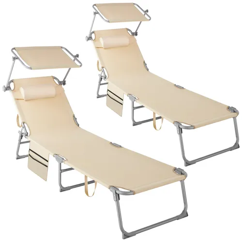 tectake Gartenliege 2er Set Sonnenliege - Liegen im 2er Set, klappbar mit 4-fach verstellbarer Rückenlehne, ideal für entspannte Stunden im Garten oder auf der Terrasse.