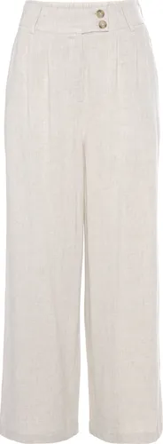 Modische Bundfaltenhose LASCANA für Damen in Beige - Stoffhose mit seitlichen Eingrifftaschen und modischem Knopfdetail. Ideal für den Sommer, figurumspielend und aus leichtem Viskose-Leinen-Mix für höchsten Tragekomfort.