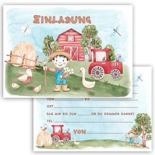 Einladungskarten Set Bauernhof Kindergeburtstag Geburtstag Junge Jungs 10
