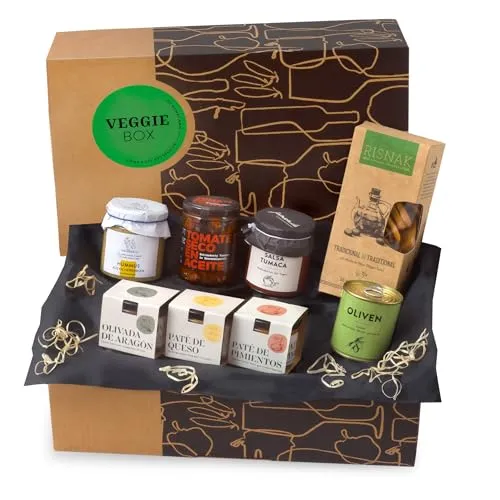 Feinkost-Präsentkorb Veggie-Box | Exquisite Auswahl an vegetarischen Tapas-Klassikern aus Spanien | Geschenkfertig verpackt von jamon.de