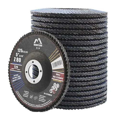 Merryland Fächerscheibe 125 Metall Edelstahl Stahl für Winkelschleifer, 125mm 80K T29 Lamellenscheibe Zirkonkorund Blau Schleifmopteller 20 Stück, Craft-Line FC1108414-20