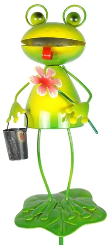 Gartenstecker Frosch mit Blume ca. 84 cm - Gartendekoration in gelb von Eurotrade