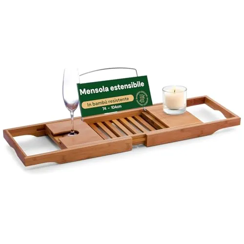 Avilia Ausziehbares Badewannentablett aus Bambus, elegant, erweiterbar, anpassbar und funktional, 105 x 22 x 4 cm, Braun