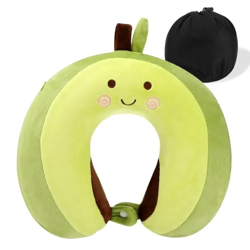 Litimkat Nackenkissen Kinder,Tragbares Nackenkissen，Reisekissen， U-förmiges Memory-Schaum-Kissen, Reisen, Flugzeug, Auto, Zug, Büro, Zuhause, Kissenbezug mit niedlichem Tiermuster, abnehmbar (Grün)