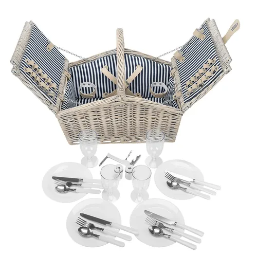 anndora Picknickkorb für 4 Personen - Beige Weidenkorb mit 23-teiligem Zubehör, ideal für entspannte Picknicks im Freien oder gemütliche Tage im Garten.