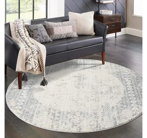 carpet city Teppich Wohnzimmer Grau 160 cm Rund - Vintage-Design - Teppich für Wohnzimmer, Schlafzimmer und Esszimmer - klassisch modernes Vintage-Design, strapazierfähig und pflegeleicht, ideal für gemütliche Atmosphäre.
