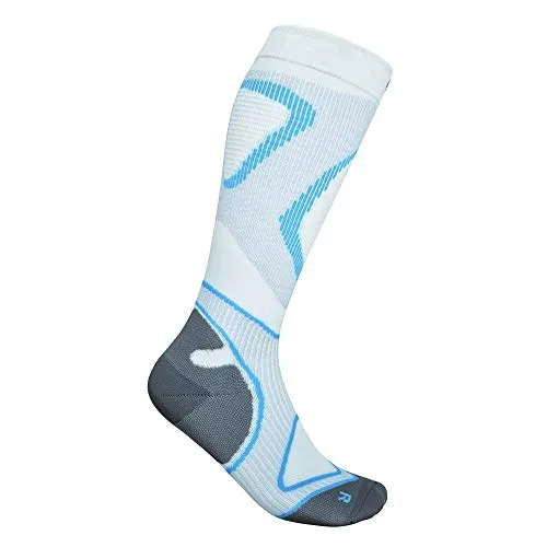 BAUERFEIND Laufsocken Run Performance Compression Socks, Blau-Weiß - Hochwertige Kompressionssocken für Herren in Größe M (38-40) mit gezielten Kompressionszonen für optimale Muskelunterstützung und schnellere Regeneration beim Laufen und Ausdauersport.