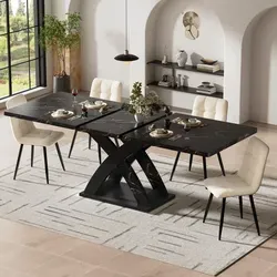 Ausziehbarer Esstisch Schwarz – Platz für bis zu 6 Personen - Robuster Esstisch aus MDF mit einzigartigem Design und ausziehbarer Funktion. Ideal für gemütliche Zusammenkünfte, flexibel und platzsparend – perfekt für Küche oder Balkon.