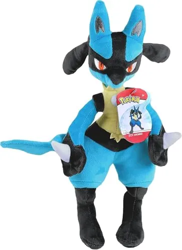 Pokemon Kuscheltier XXL Lucario 30 cm - Offiziell lizenziertes Plüschtier für Fans - Stofftier & Teddybär, 30 cm großes, kuscheliges Lucario Plüschtier, ideal für Pokémon-Fans, perfekt zum Spielen und Kuscheln!