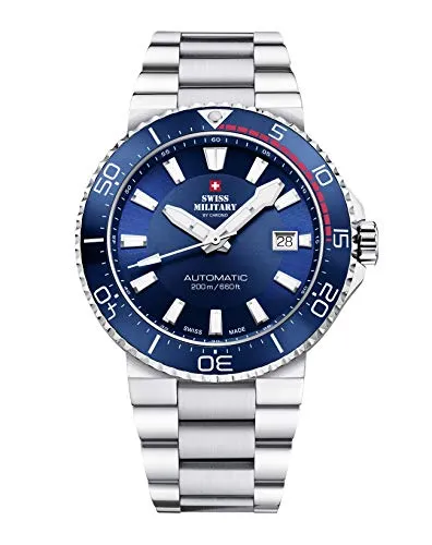 Swiss Military by Chrono Herren Uhr Armbanduhr Automatik Uhrwerk mit Edelstahl Metallarmband Analoge Herrenuhr Silber SMA34086.02