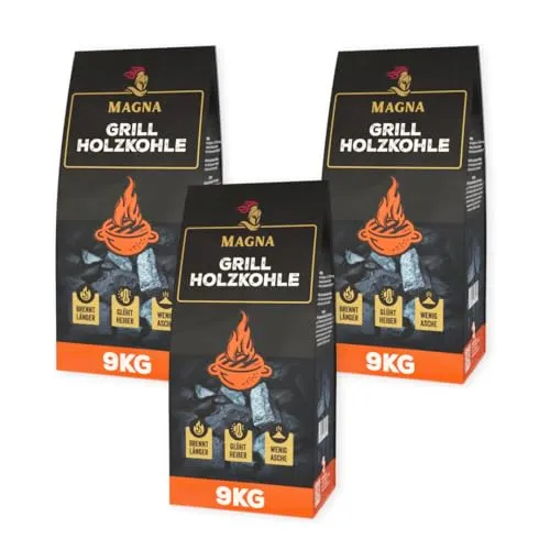 Magna Grillkohle 27 kg - 100% natürliche Holzkohle - Brennstoffe - Gleichmäßig und langsam brennend, rauchfrei und schnell zündend für ein perfektes Grillerlebnis mit wenig Asche.