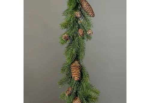 Winterliche Kunstpflanze Tannengirlande mit echten Zapfen - mucPlants - Kunstpflanze für Herbst- und Winterdekoration, täuschend echt mit echten Tannenzapfen, pflegeleicht und ideal für Tür, Fenster oder Tisch.