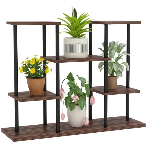 Outsunny Pflanzentreppe 4-Etagen - Eleganter Pflanzenständer - Blumentreppen aus robustem Metall und Holz, ideal für Wohnzimmer, Garten und Balkon. Bietet auf vier Ebenen Platz für Ihre Pflanzen und kombiniert Funktionalität mit Stil.