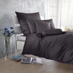 BettwarenShop Uni Mako-Satin Bettwäsche anthrazit Kissenbezug einzeln 40x40 cm - schwarz