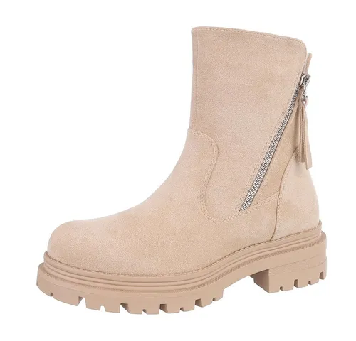 Ital-Design Damen Freizeit Plateaustiefelette (87108644) Blockabsatz Plateaustiefeletten in Beige