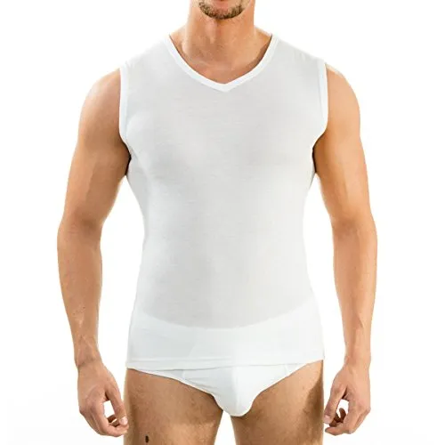 HERMKO 63050 Herren Funktions Tank Top mit V-Ausschnitt Funktionsunterwäsche Unterhemd aktiv schnelltrocknend Muskelshirt, Größe:D 8 = EU XXL, Farbe:weiß