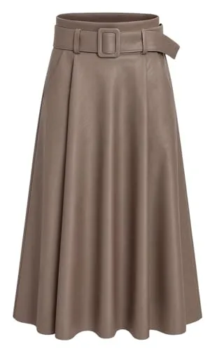 Mississhop 401 Damen A-Linien Rock mit Gürtel – Kunstleder Taupe
