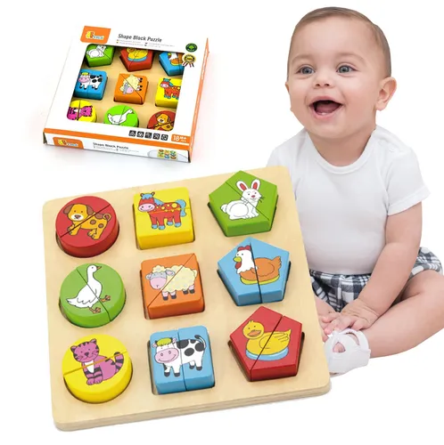 VIGA Holzpuzzle Lernpuzzle Tiere Steckspiel für Kinder Montessori