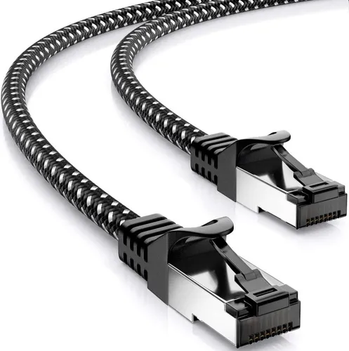 deleyCON 20m CAT7 LAN Kabel - Netzwerkkabel mit Kupfer & Nylonmantel - AWG27 600 MHz 10 Gbit/s S-FTP (PIMF) RJ45 Patchkabel Ethernetkabel für Internet DSL Router - Schwarz