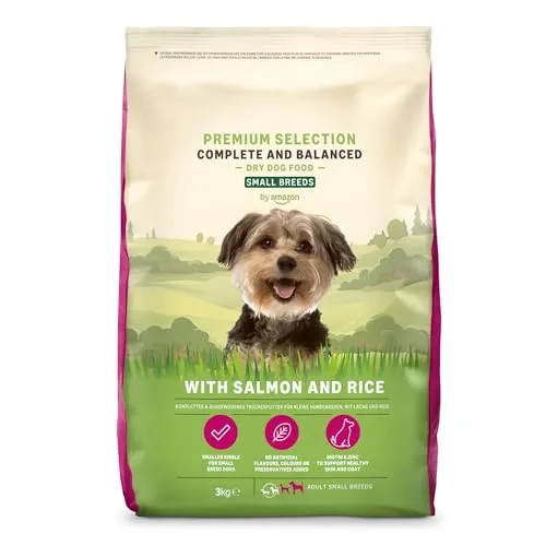 by Amazon Hundefutter für ausgewachsene Hunde (Adult) kleiner Rassen, Fein zubereitetes Trockenfutter mit Lachs und Reis, 3 kg (1er-Pack)(Zuvor eine Marke von Lifelong, gleiches Produkt)