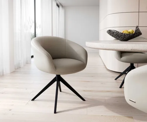 DELIFE Polsterstuhl Vinka-Flex – 360° drehbar mit Echt-Leder Bezug - Polsterstuhl in Schlamm mit Armlehnen, hochwertigem Taschenfederkern für optimalen Sitzkomfort und elegantes Design. Perfekt für kleine Esszimmer.