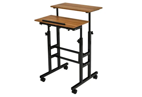 KOMFOTTEU Laptoptisch Stehpult, höhenverstellbar mit Rollen - Höhenverstellbarer Laptoptisch mit zwei separaten Tischplatten für flexibles Arbeiten im Sitzen oder Stehen. Ideal für ein ergonomisches Arbeitsumfeld und einfach zu bewegen.