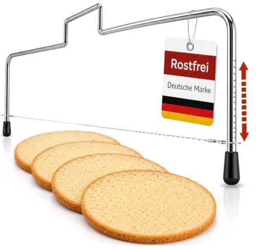Tortenschneider für perfekt gleichmäßige Böden aus Edelstahl (33cm) | Höhenverstellbarer Tortenbodenschneider & spülmaschinenfeste Tortensäge für kleine & große Torten, ideales Backzubehör