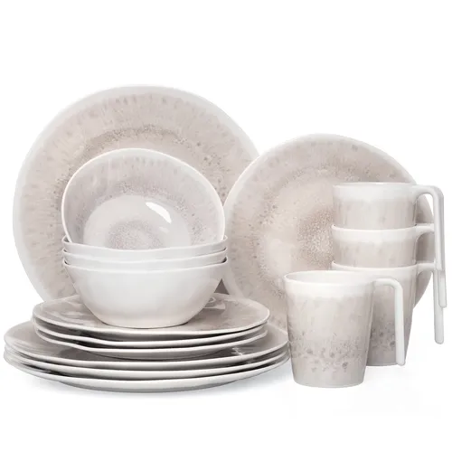 Moritz Camping Tafelgeschirr aus Melamin für 4 Personen - 16-teilig - Praktisches Melamin Geschirrset für 4 Personen in Hammerschlag Optik, spülmaschinenfest und ideal für Picknicks und Campingausflüge.