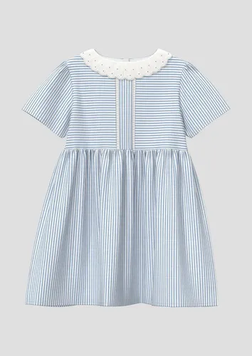 s.Oliver Minikleid mit Spitzendetails - Fein gestreiftes Kleid in Leinenoptik, ideal für warme Tage. Mit kurzen Puffärmeln und einer eleganten Passform für einen femininen Look.