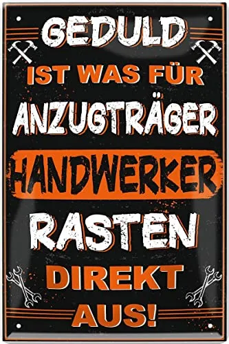 schilderkreis24 – Blechschild Lustiger Spruch “Geduld ist was für Anzugträger“ Deko Garage Metallschild Werkstatt Vintage Retro Geschenkidee Geburtstag Weihnachten Mechaniker Schrauber 20x30 cm