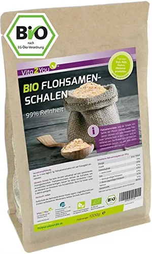 Vita2You Flohsamenschalen 99% Reinheit - 1000g - Ganze Flohsamenschalen in geprüfter Qualität, ideal für die Zubereitung von Sportgetränken und zur Unterstützung der täglichen Ernährung.