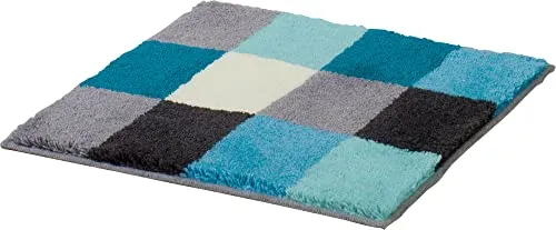 Erwin Müller WC-Vorlage ohne Ausschnitt Kreta türkis Größe 50x50 cm, rutschhemmend - kuscheliger Hochflor, für Fußbodenheizung geeignet