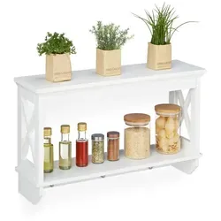 Wandregal mit 2 Ablagen und 3 Haken - Praktisches Wandregal für Küche und Flur, bietet Platz für Gewürze und Accessoires. Stilvolles Design in Weiß, ideal für jede Einrichtung.