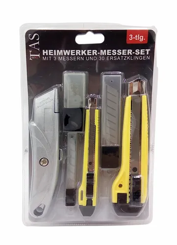 Cuttermesser 3er-Set + 30 Ersatzklingen Heimwerkermesser Trapezklingen Messer