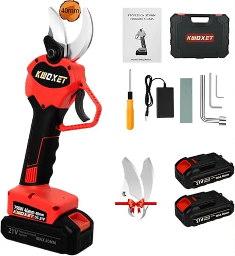 Akku Astschere,Kwoxet 40mm Elektrische Gartenschere,2 Stück 21V 3000 mAh Elektrische Gartenschere,Geeignet für grasschere,rosenschere,trimmschere