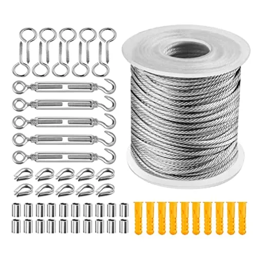 Edelstahl Drahtseil Set 30M,Drahtseil 2mm Edelstahl,Drahtseil Rankhilfe Set Mit Pvc Ummantelt,Stahlseil mit ösen,M5 Seilspanner Edelstahl Spannschloss für WäScheleine,Kletterpflanzen,Gardinen seil